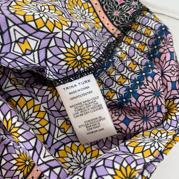 Trina Turk Sivas Dress Midi Dress Multicolor V-Neck Tiered Fit & Flare Size L - Picture 9 of 9